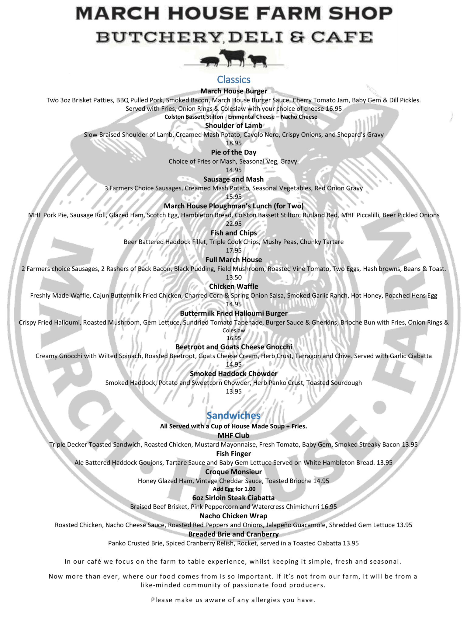 Menus – March House Farm Shop, Leicestershire and Rutland
