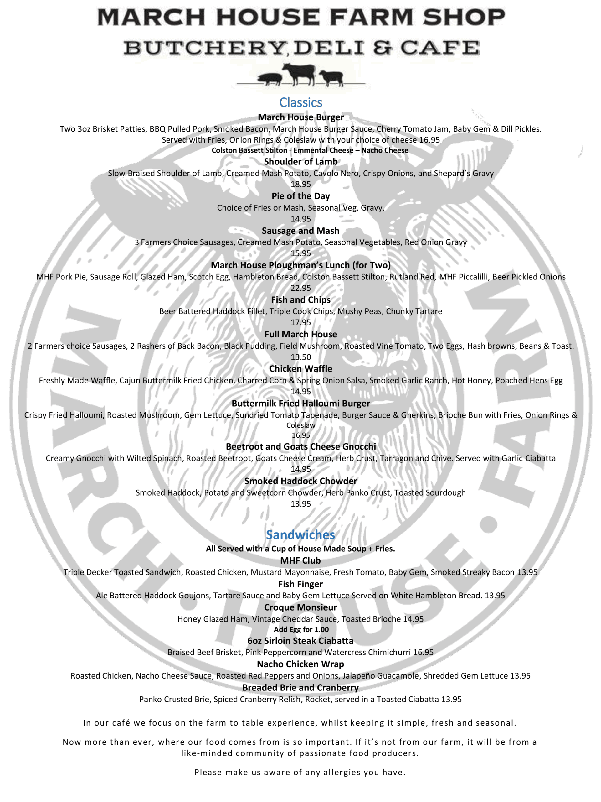 Menus – March House Farm Shop, Leicestershire and Rutland